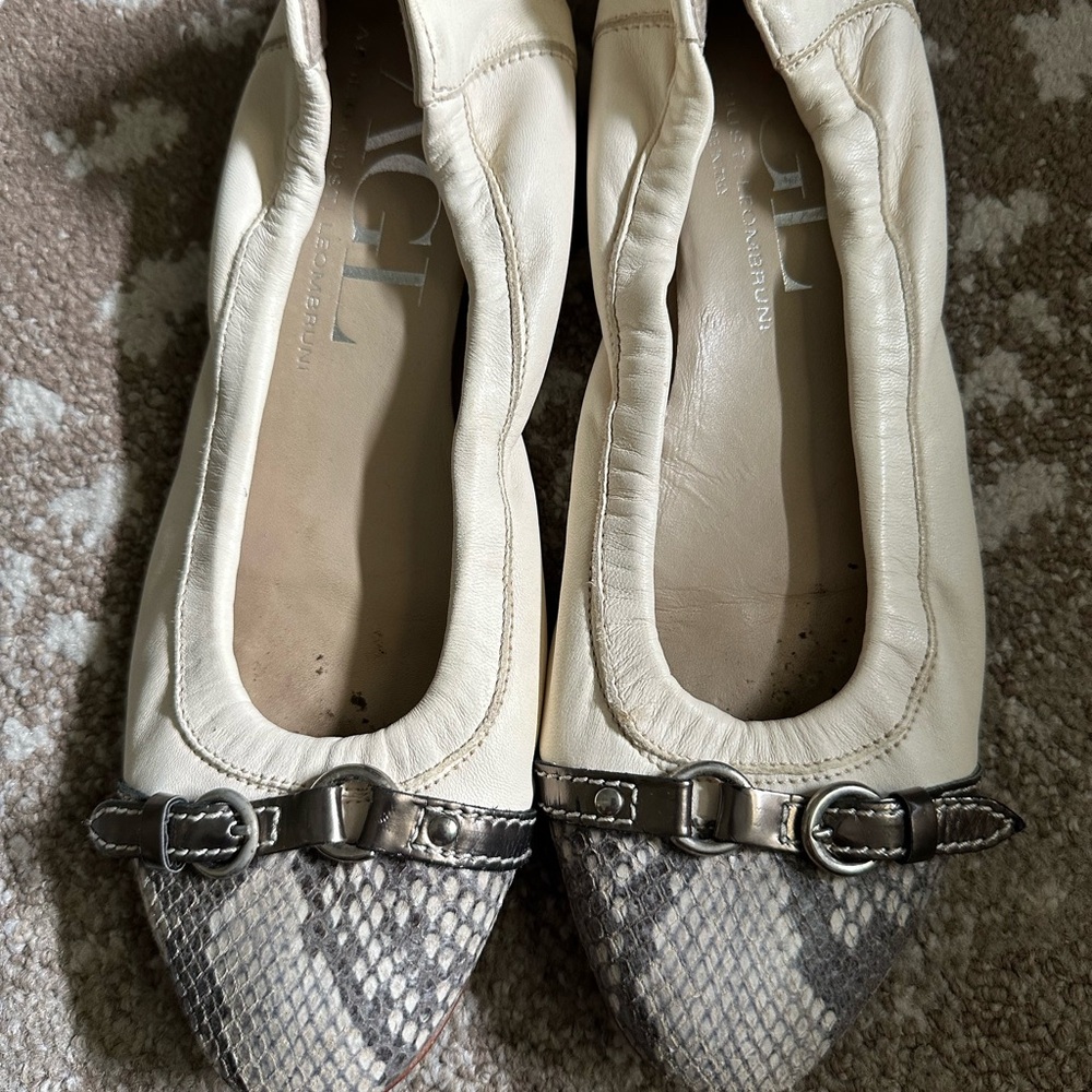 AGL cream/snakeskin toe ballet flats